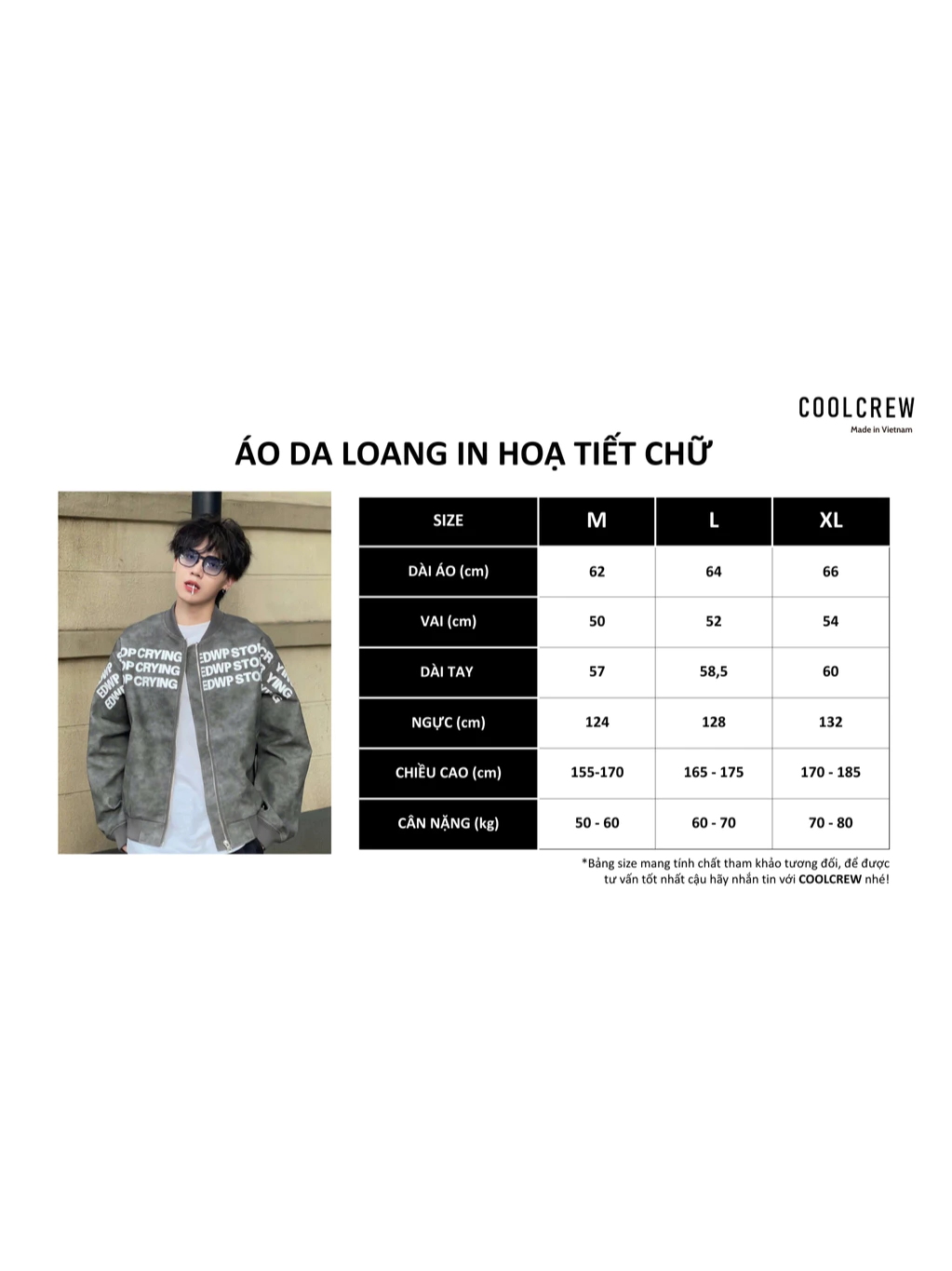 Áo Khoác Da Loang Xám đen nam nữ unisex 𝐂𝐎𝐎𝐋𝐂𝐑𝐄𝐖 da PU in chữ nổi AKD064