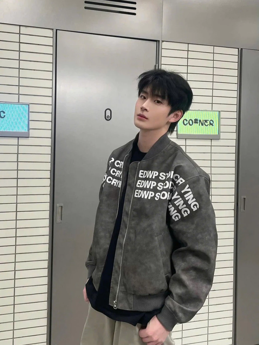 Áo Khoác Da Loang Xám đen nam nữ unisex 𝐂𝐎𝐎𝐋𝐂𝐑𝐄𝐖 da PU in chữ nổi AKD064
