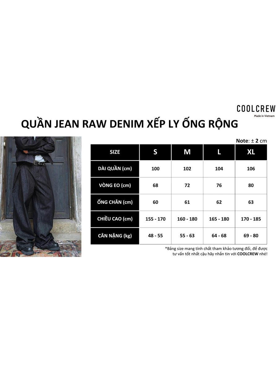 Quần Jean Raw Denim COOLCREW Xếp Ly – Basic, Cá Tính, Thời Thượng QTD067