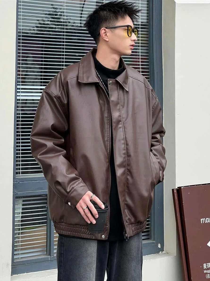 Áo Khoác Da Chần Bông 𝐂𝐎𝐎𝐋𝐂𝐑𝐄𝐖 Unisex Cổ Bẻ Khóa Kéo Phong Cách Retro Đường Phố 02 AKD018