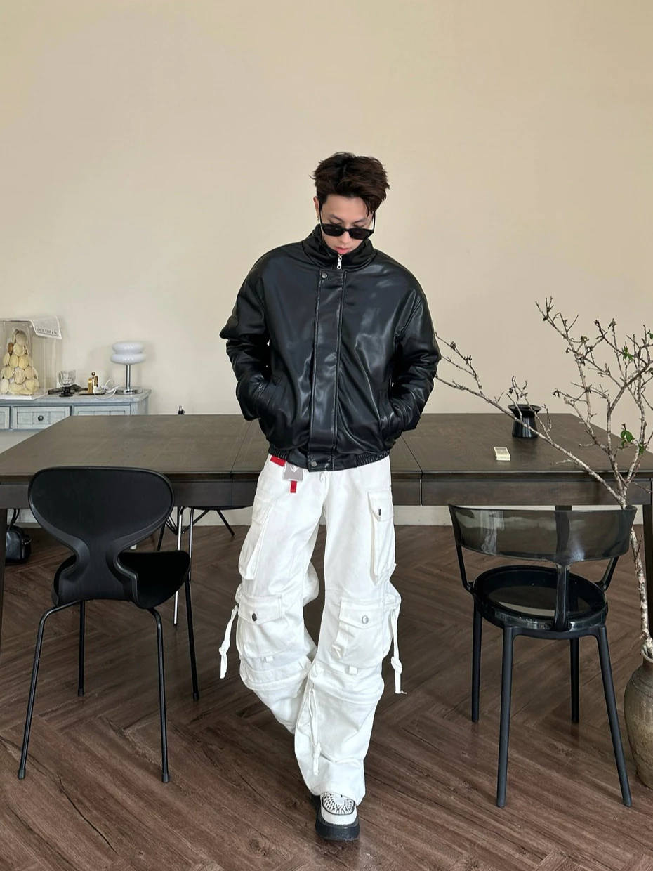 Áo Khoác Da Chần Bông 𝐂𝐎𝐎𝐋𝐂𝐑𝐄𝐖 Unisex Cổ Bẻ Khóa Kéo Phong Cách Retro Đường Phố 02 AKD018
