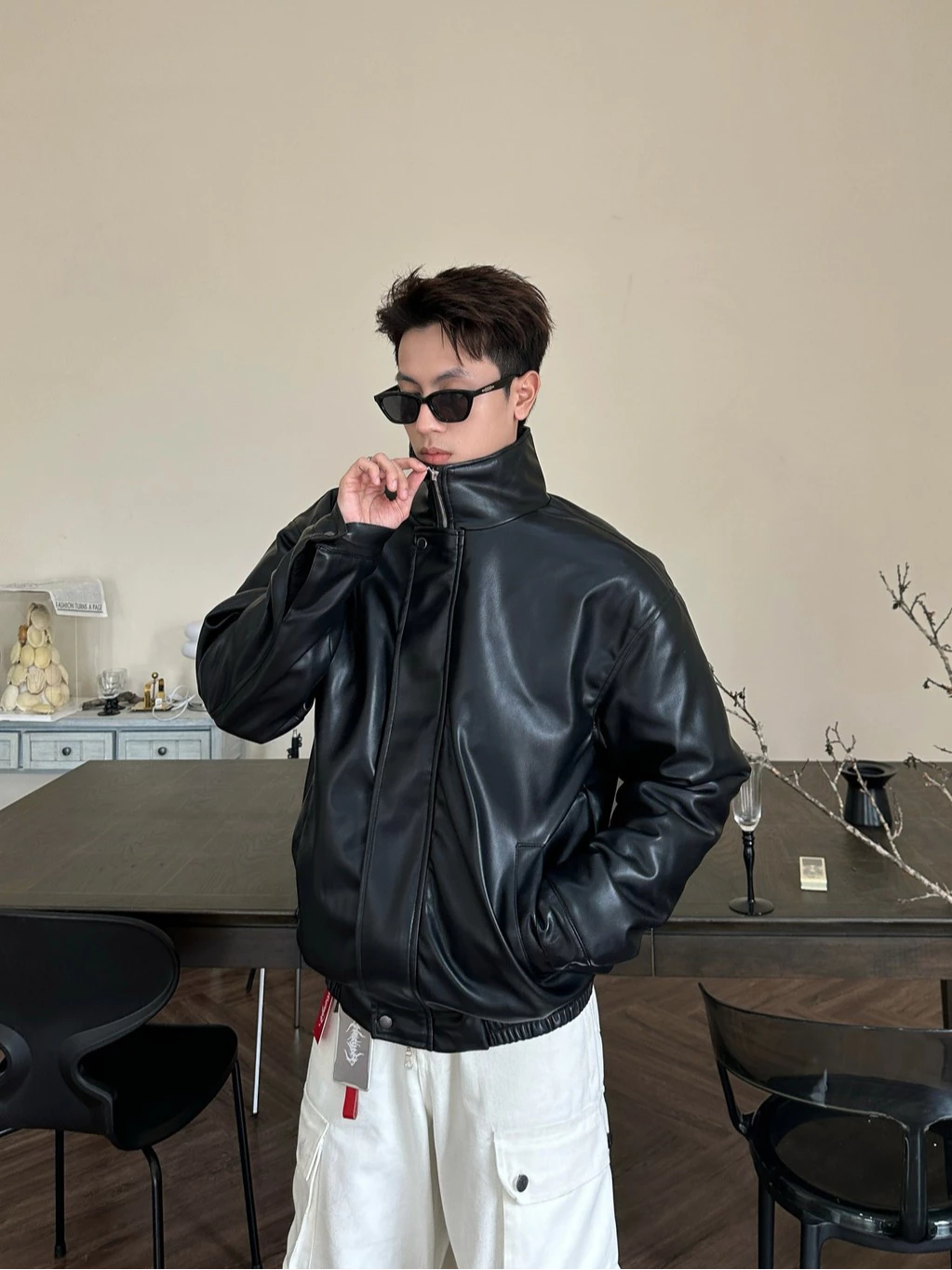 Áo Khoác Da Chần Bông 𝐂𝐎𝐎𝐋𝐂𝐑𝐄𝐖 Unisex Cổ Bẻ Khóa Kéo Phong Cách Retro Đường Phố 02 AKD018
