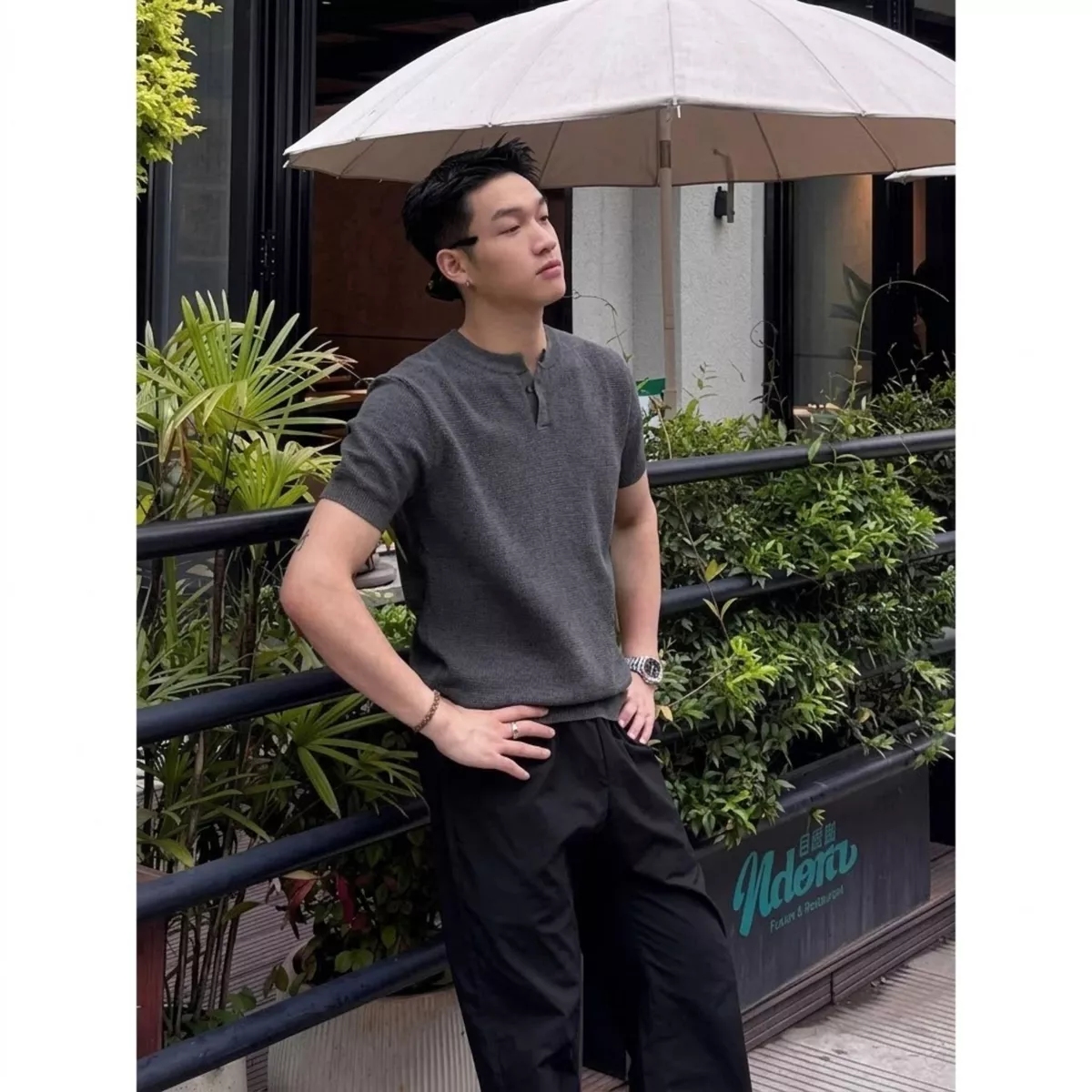 Áo Thun Len Dệt Kim Phối Cổ Tròn Cài 1 Cúc Tay Ngắn 𝐂𝐎𝐎𝐋𝐂𝐑𝐄𝐖 Phong Cách Cleanfit Hàn Quốc - ALH05 ATN103