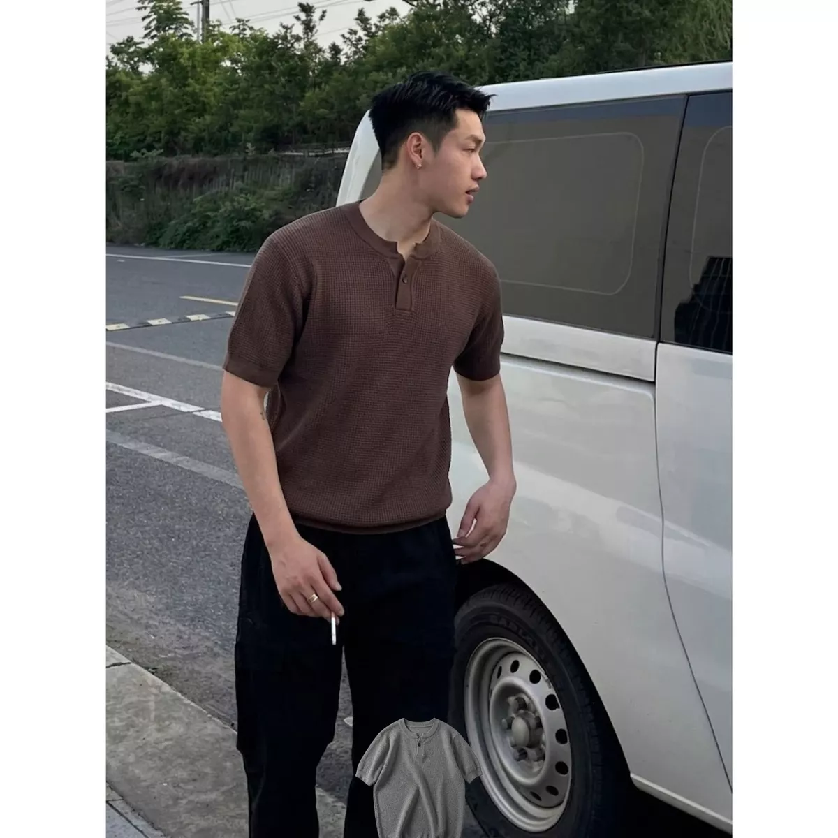 Áo Thun Len Dệt Kim Phối Cổ Tròn Cài 1 Cúc Tay Ngắn 𝐂𝐎𝐎𝐋𝐂𝐑𝐄𝐖 Phong Cách Cleanfit Hàn Quốc - ALH05 ATN103
