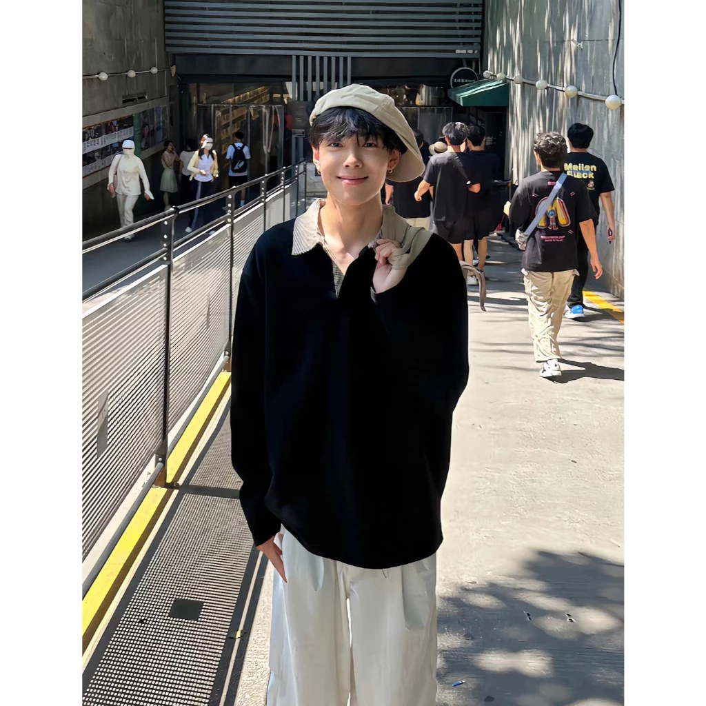 Áo Thun Dài Tay Hoạ Tiết Phối Cổ Giữ Nhiệt 𝐂𝐎𝐎𝐋𝐂𝐑𝐄𝐖 Unisex Thu Đông ATD065
