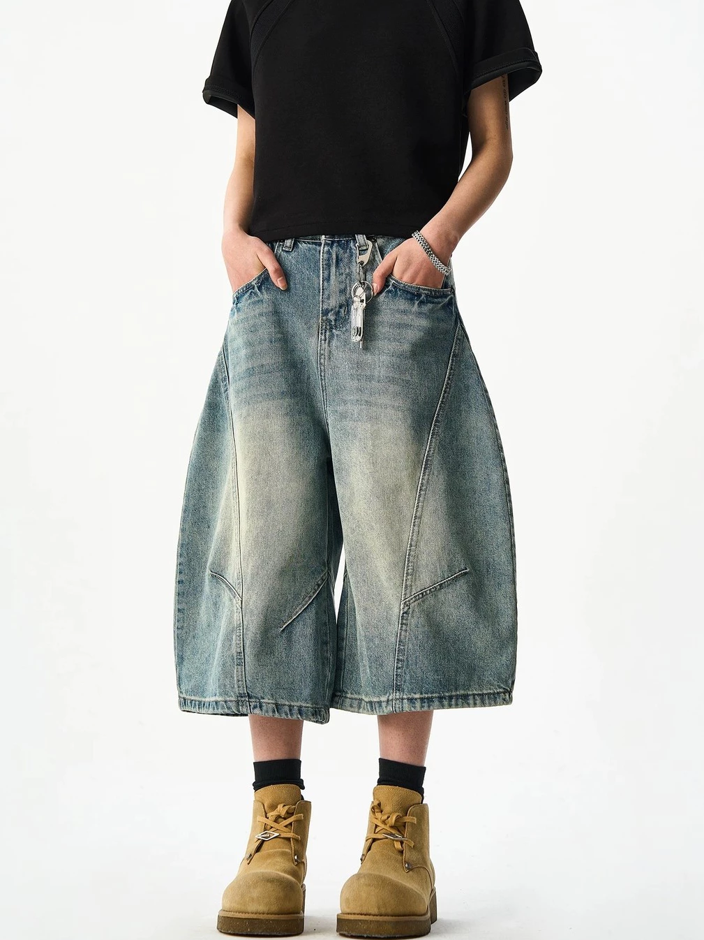 Quần Lửng Jean Ống Rộng 𝐂𝐎𝐎𝐋𝐂𝐑𝐄𝐖 Dáng Balloon Unisex Nam Nữ Phong Cách Streetwear Thời Trang Hàn Quốc QTL160