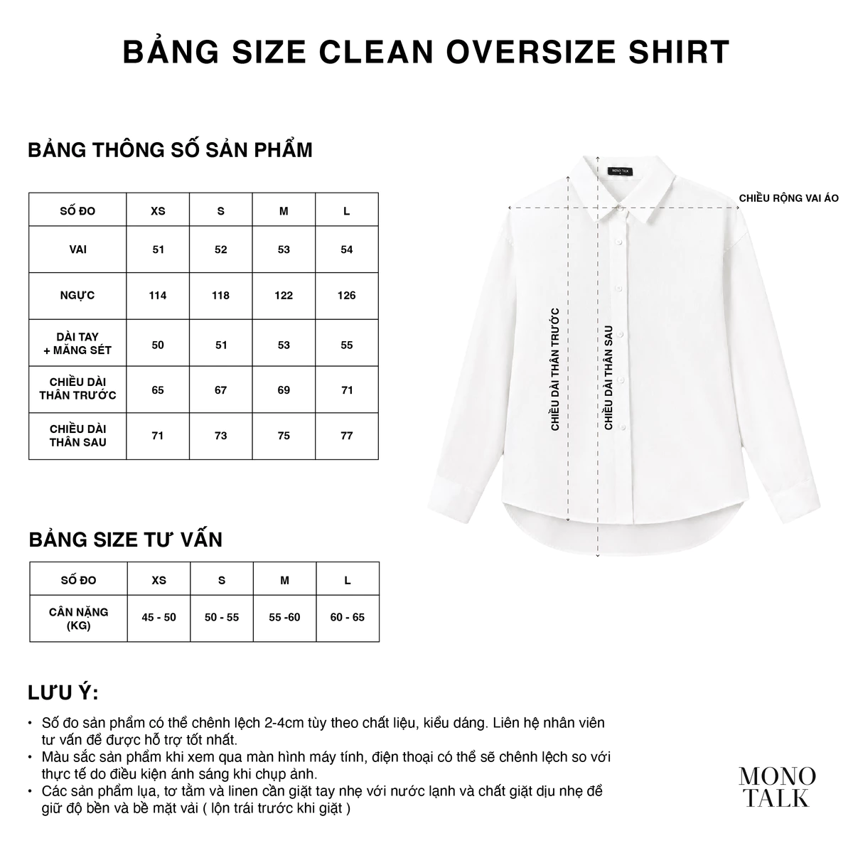 Áo sơ mi Clean Oversize Shirt (form mới) MONO TALK nhiều màu, mềm mát, hạn chế nhăn T10012FT