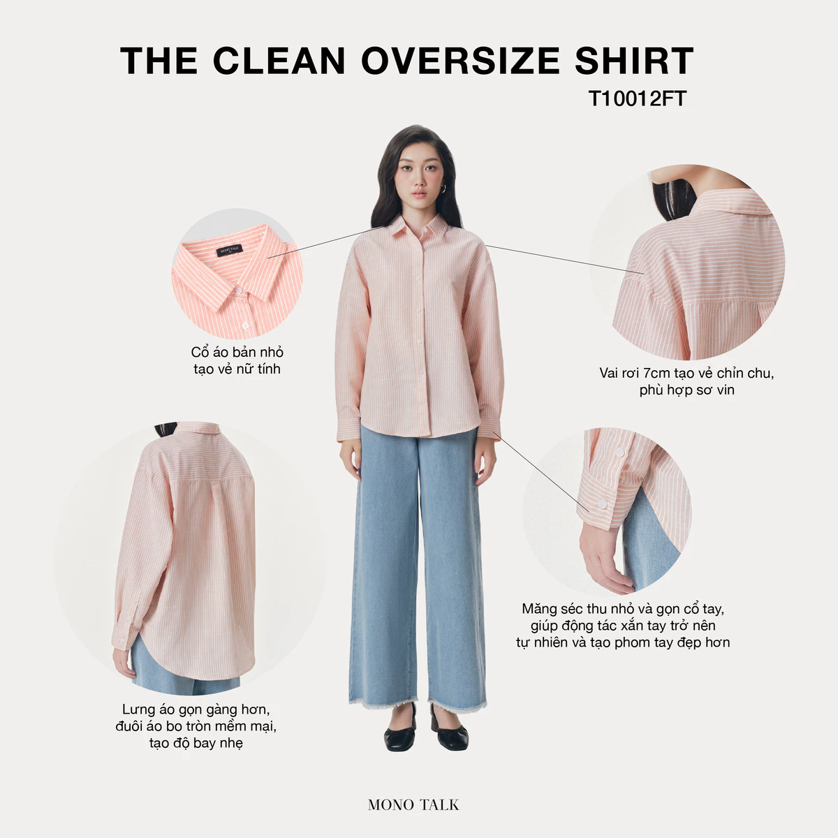 Áo sơ mi Clean Oversize Shirt (form mới) MONO TALK nhiều màu, mềm mát, hạn chế nhăn T10012FT