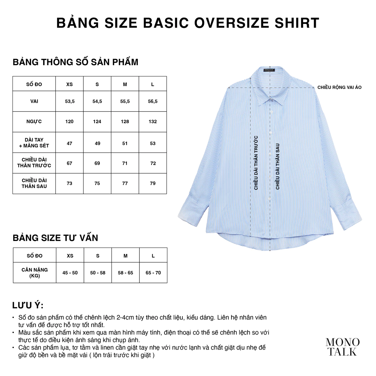 Áo sơ mi Basic Oversize Shirt (form cũ) MONO TALK nhiều màu, mềm mát, hạn chế nhăn T10001FT