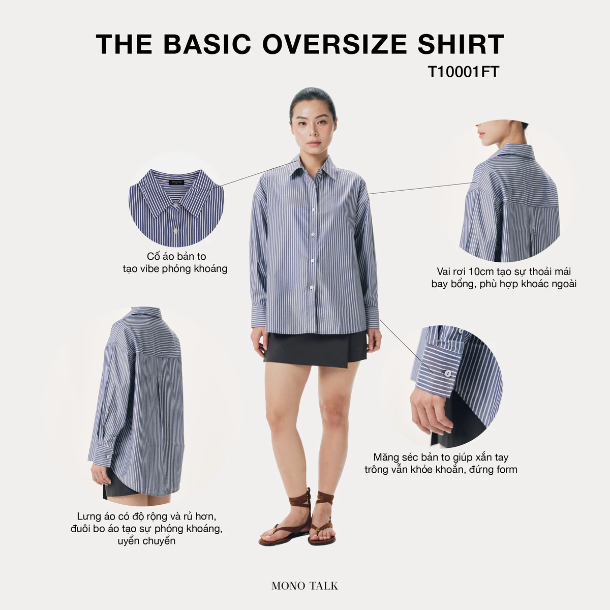 Áo sơ mi Basic Oversize Shirt (form cũ) MONO TALK nhiều màu, mềm mát, hạn chế nhăn T10001FT