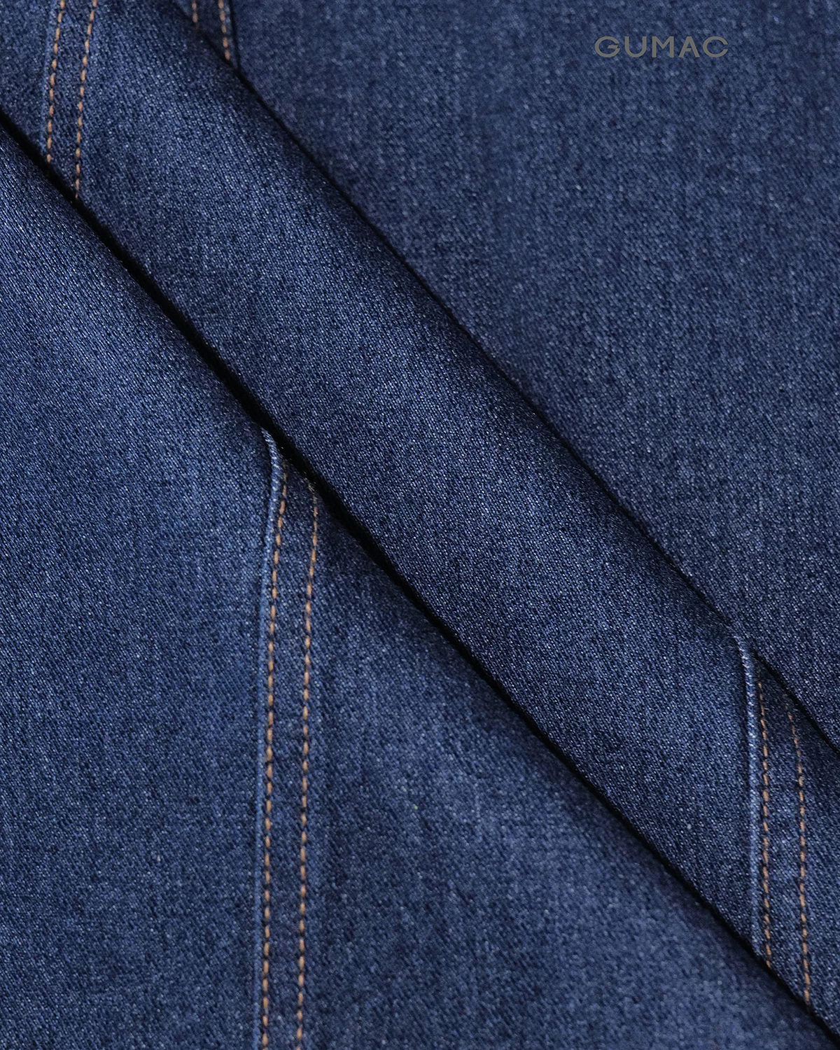 Chân váy jeans GUMAC - Gmorning denim form A midi cách điệu thân trước có túi hàm ếch YVJG04010