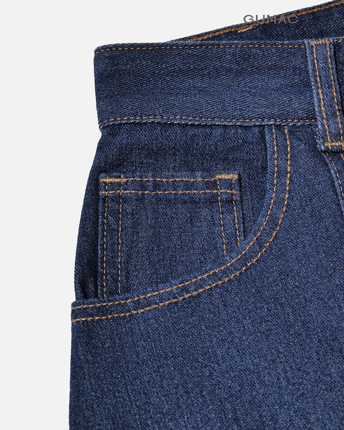 Chân váy jeans GUMAC - Gmorning denim form A midi cách điệu thân trước có túi hàm ếch YVJG04010