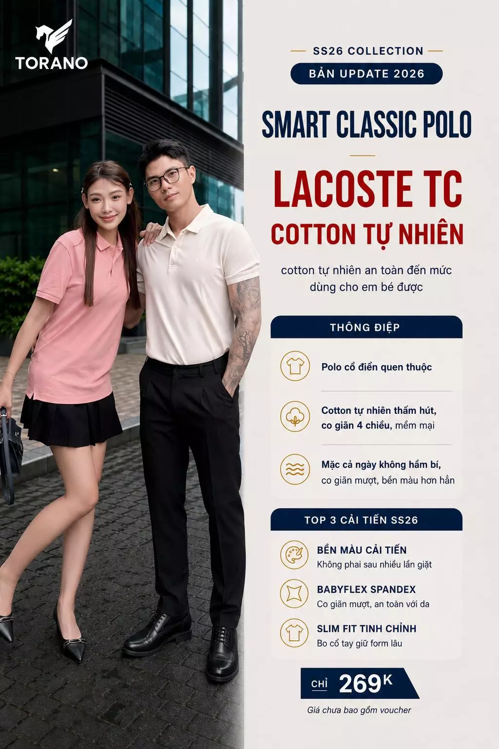 Áo Polo Nam SMART CLASSIC POLO TORANO thoáng khí thoải mái vải cotton trơn Nam Tính, Sang Trọng, Thanh Lịch ESTP038