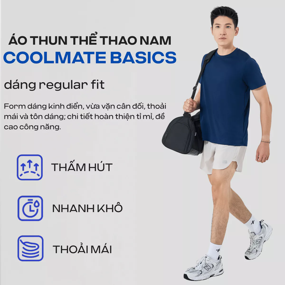 Combo 3 Áo thun nam thể thao tập Gym, Tennis, Pickleball Coolmate Basics thoải mái, thấm hút tốt