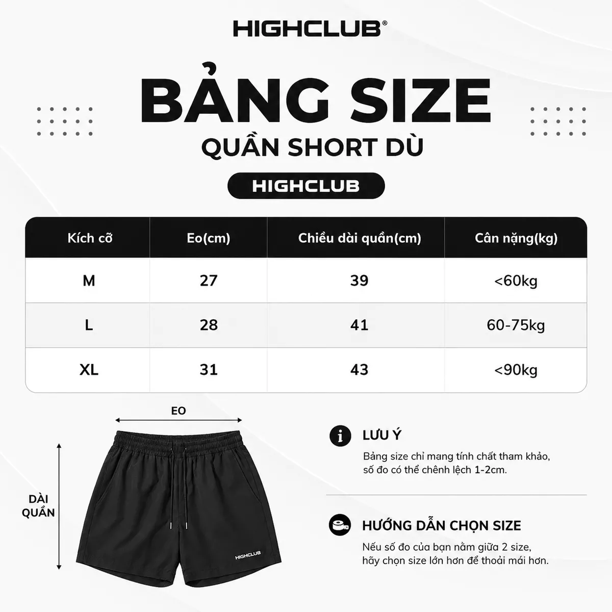 QUẦN SHORT BASIC HIGHCLUB vải dù lưng thun HIGHCLUB ĐEN/XÁM