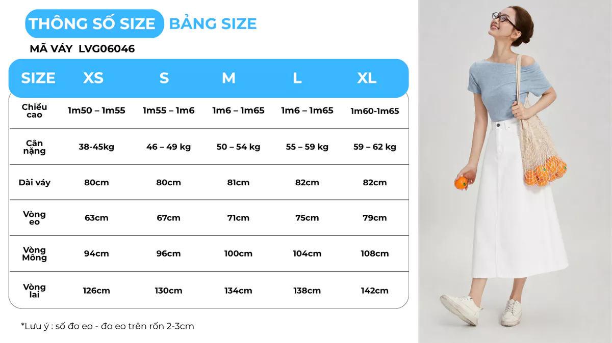 Chân Váy Jeans Nữ GUMAC Form A Dài Qua Gối Thanh Lịch Tôn Dáng Hiện Đại LVG06046