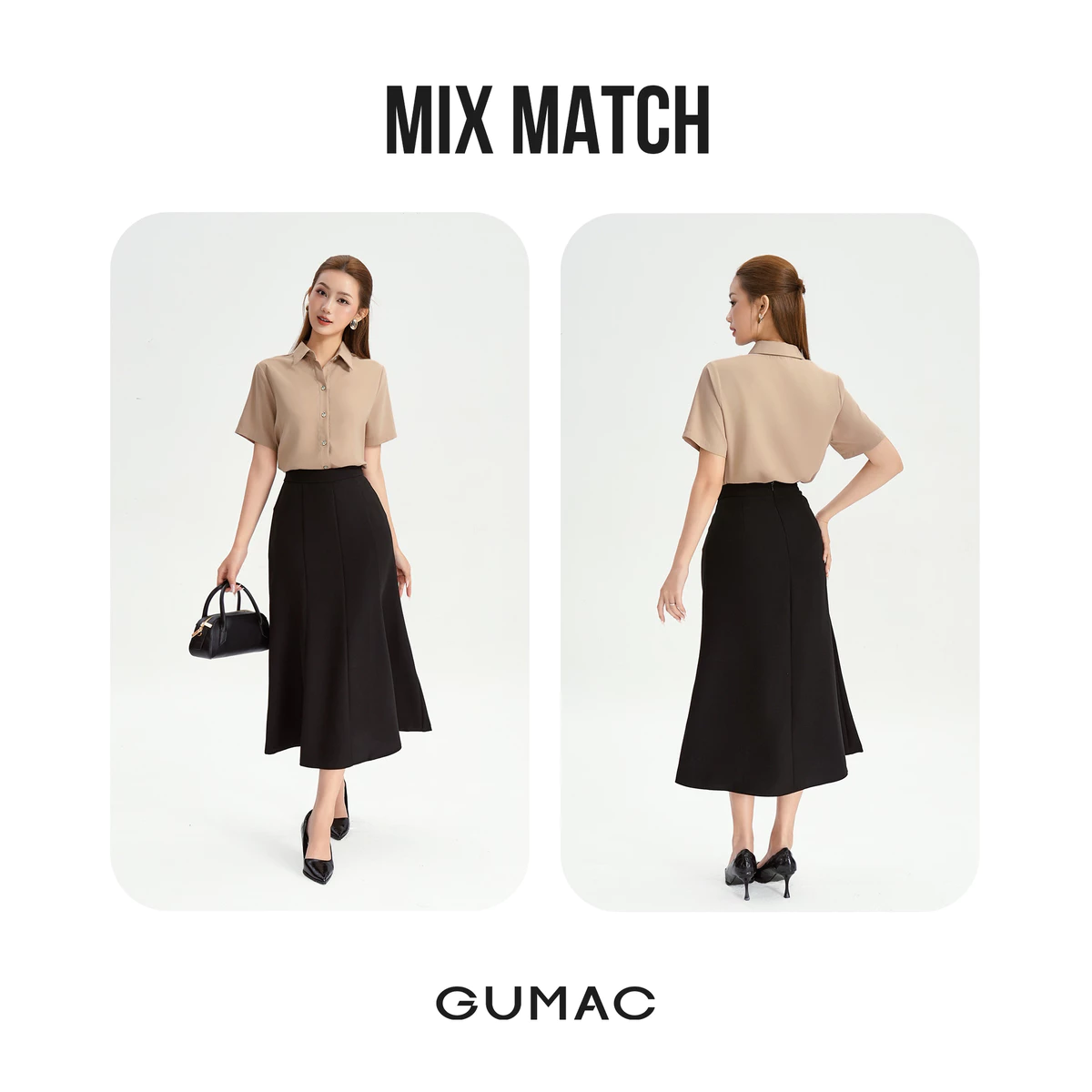 Áo Sơ Mi Nữ GUMAC Áo Kiểu Công Sở Tay Ngắn Trơn Basic Chất Lụa Mango Mềm Mịn Cao Cấp BAE00002