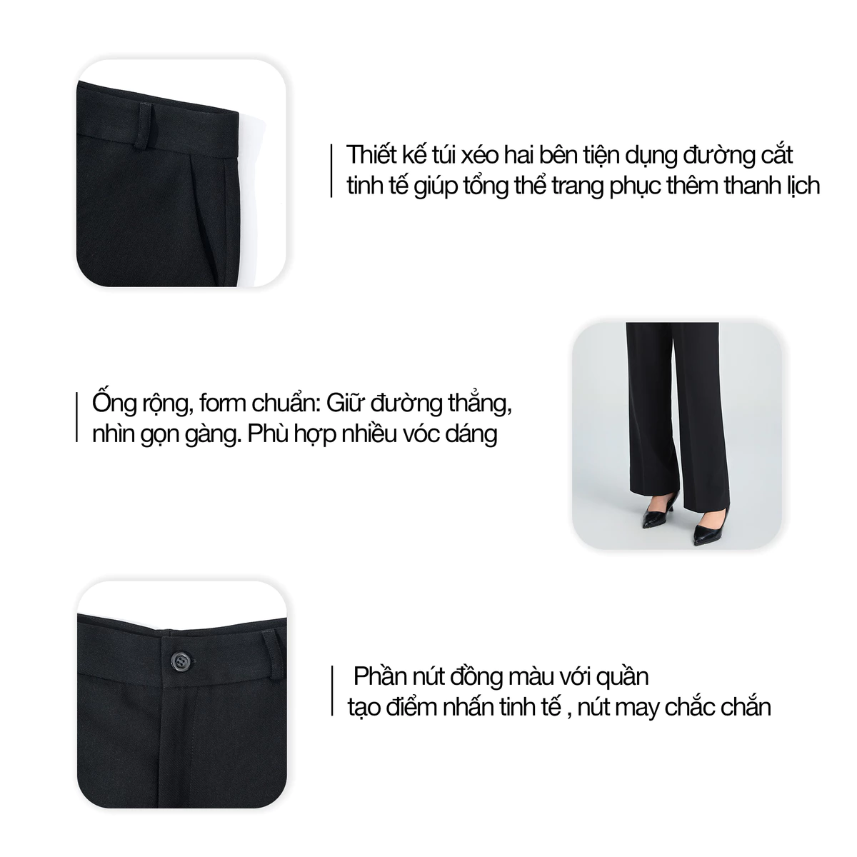 Quần Tây Nữ GUMAC Ống Rộng Form Cơ Bản Lưng Có Con Đỉa Tôn Dáng Hiện Đại LQG0110 - LQG0412