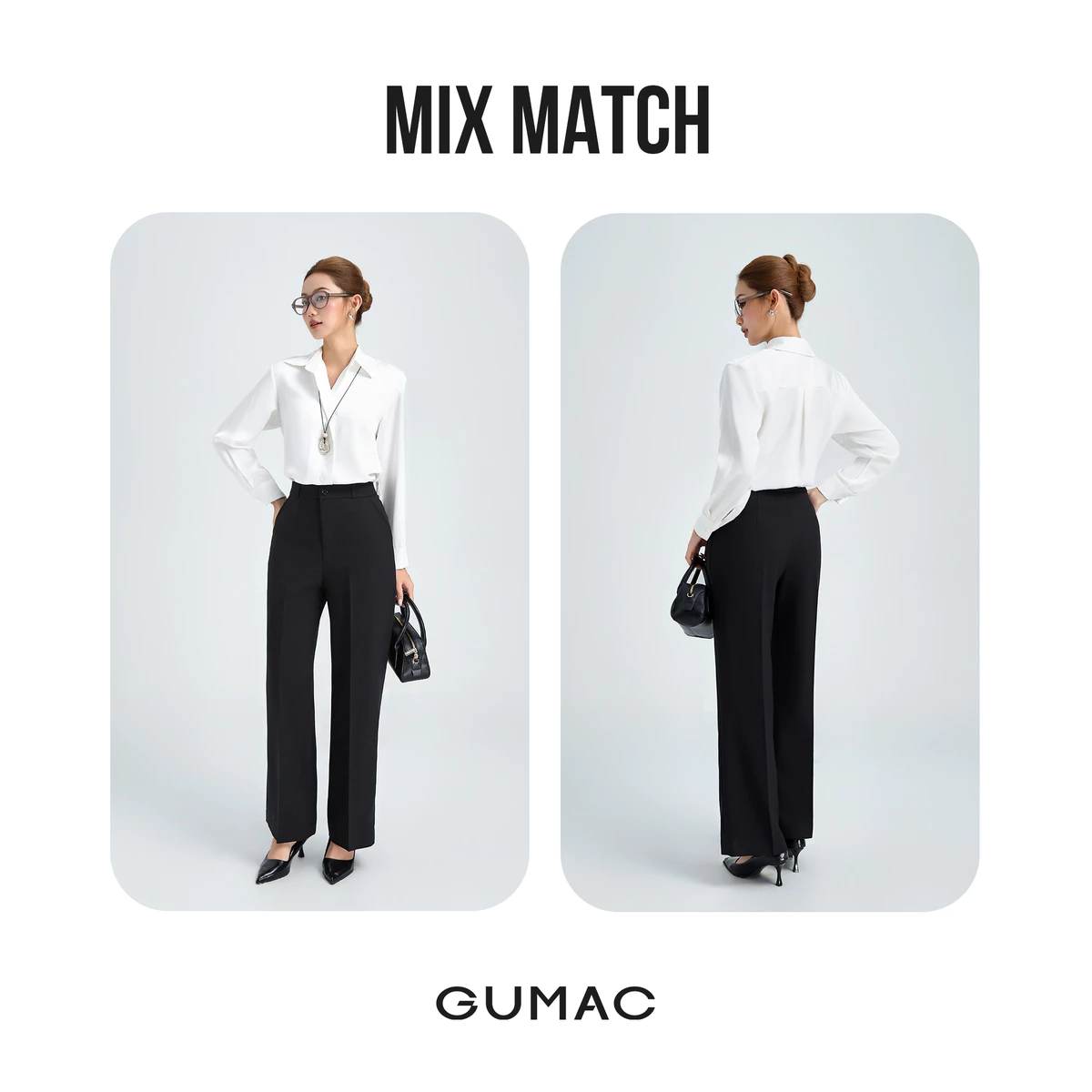 Quần Tây Nữ GUMAC Ống Rộng Form Cơ Bản Lưng Có Con Đỉa Tôn Dáng Hiện Đại LQG0110 - LQG0412