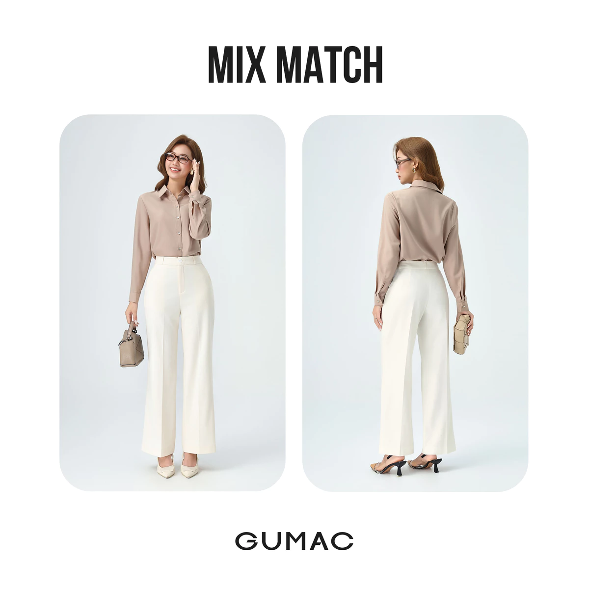 Quần Tây Nữ GUMAC Ống Rộng Form Cơ Bản Lưng Có Con Đỉa Tôn Dáng Hiện Đại LQG0110 - LQG0412