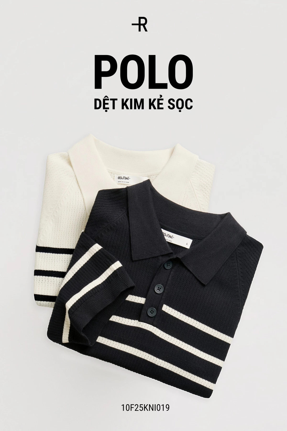 Áo Polo Dệt Kim Nam Tay Ngắn Kẻ Sọc Form Fitted - Routine 10F25KNI019