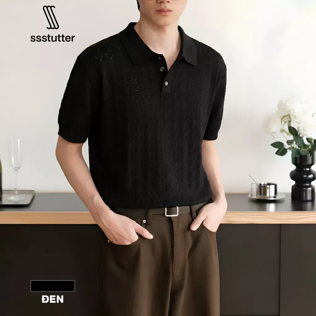 Áo Polo Nam SSSTUTTER Chevron Knit Polo Dệt Kim Jacquard Cao Cấp Form Regular Thanh Lịch
