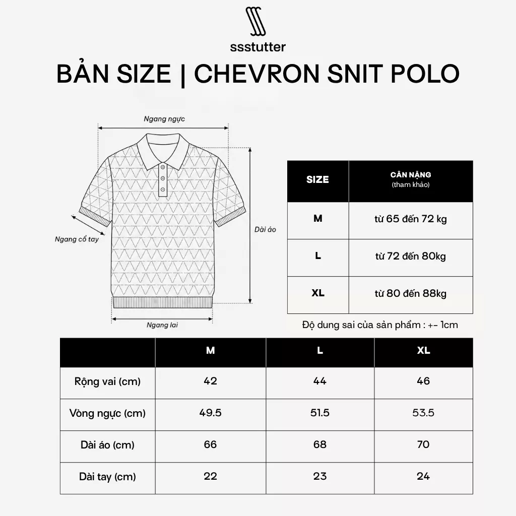 Áo Polo Nam SSSTUTTER Chevron Knit Polo Dệt Kim Jacquard Cao Cấp Form Regular Thanh Lịch