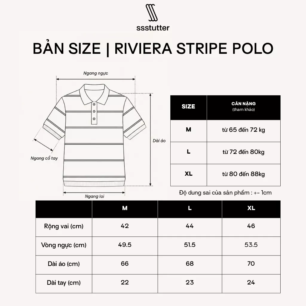 Áo Polo Nam SSSTUTTER Riviera Stripe Polo Chất Liệu Dệt Kim Mềm Mại Thoáng Mát Cao Cấp