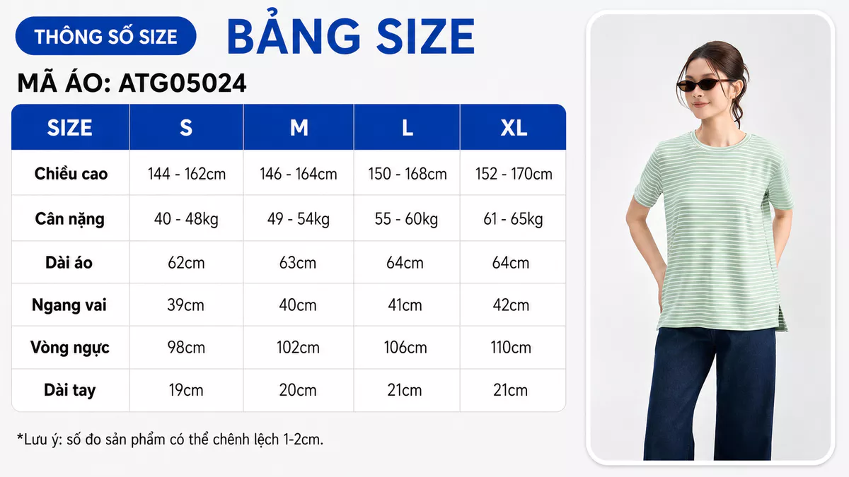 Áo Thun Nữ Tay Ngắn GUMAC Form Suông Cổ Tròn Xẻ Tà Phối Bo Dệt Thun Sọc Năng Động ATG05024