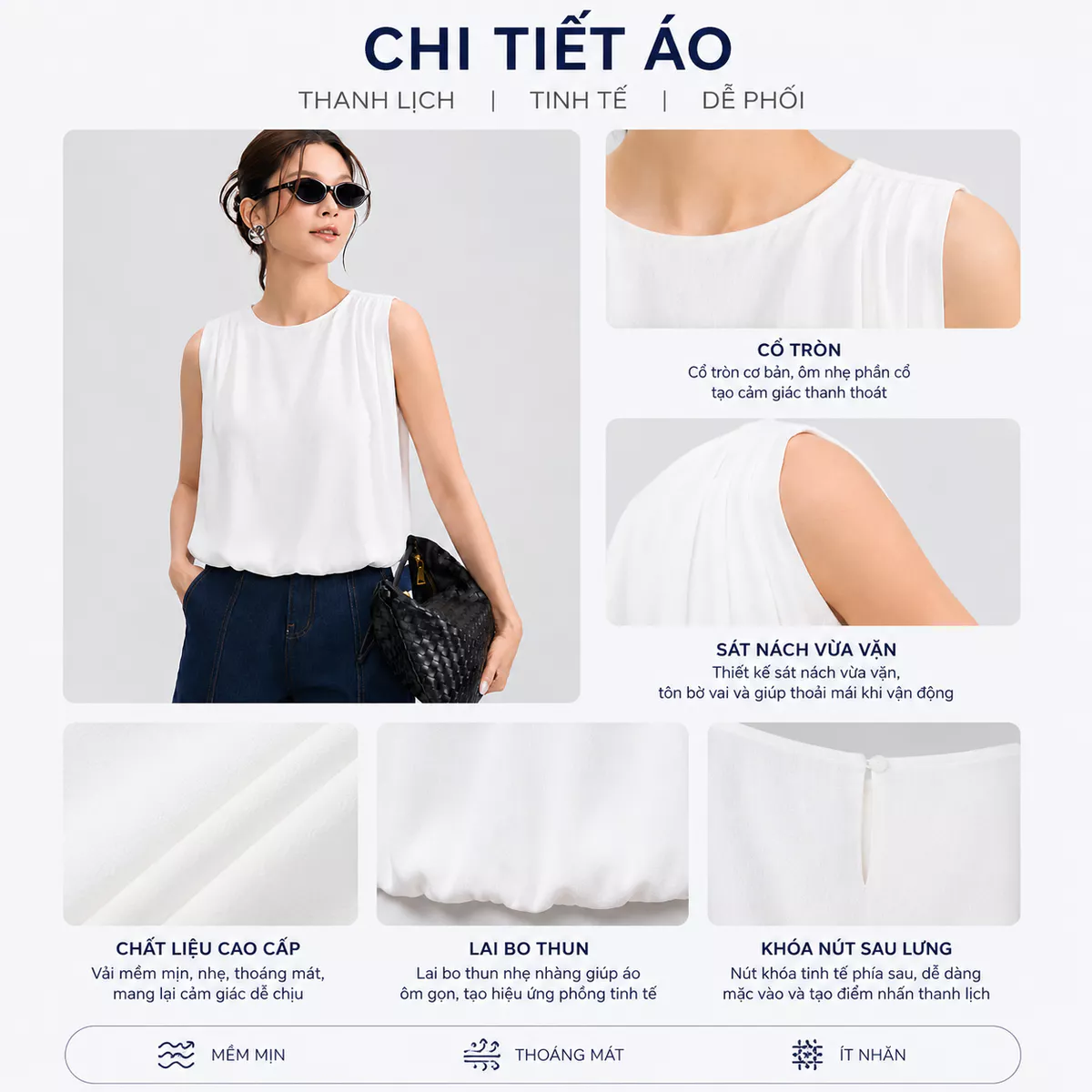 Áo Kiểu Nữ Gmorning - GUMAC Form Bí Không Tay Cổ Tròn Trẻ Trung Hiện Đại YAG05009
