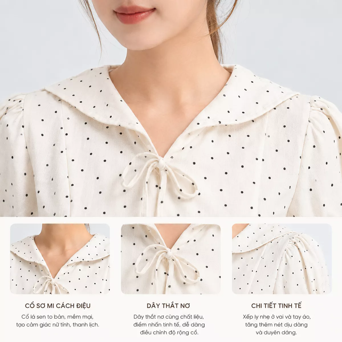Áo Peplum Nữ Gmorning - GUMAC Tay Phồng Cổ Thủy Thủ Đính Nơ Nữ Tính Hiện Đại YAG06042