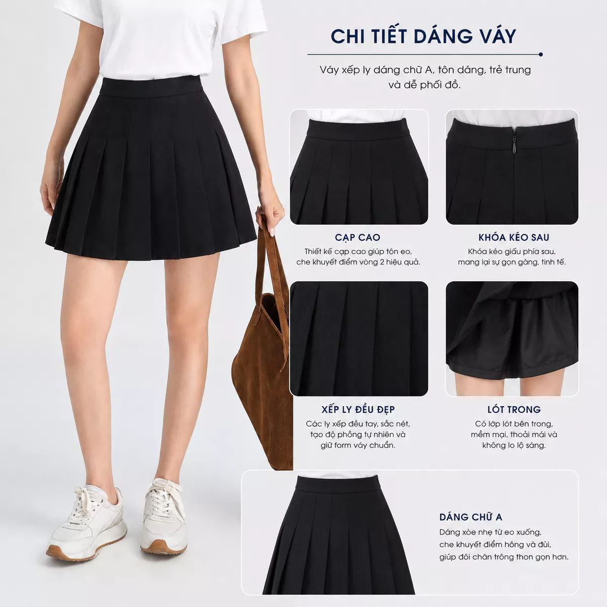 Chân Váy Nữ Gmorning - GUMAC Form Midi Xếp Ly Dây Kéo Sườn Tinh Tế Dễ Mặc YVG05017