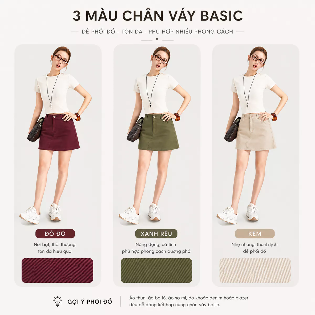 Chân Váy Nữ GUMAC Form A Có Lót Quần Dây Kéo Sau Thoải Mái Tiện Lợi YVG06040