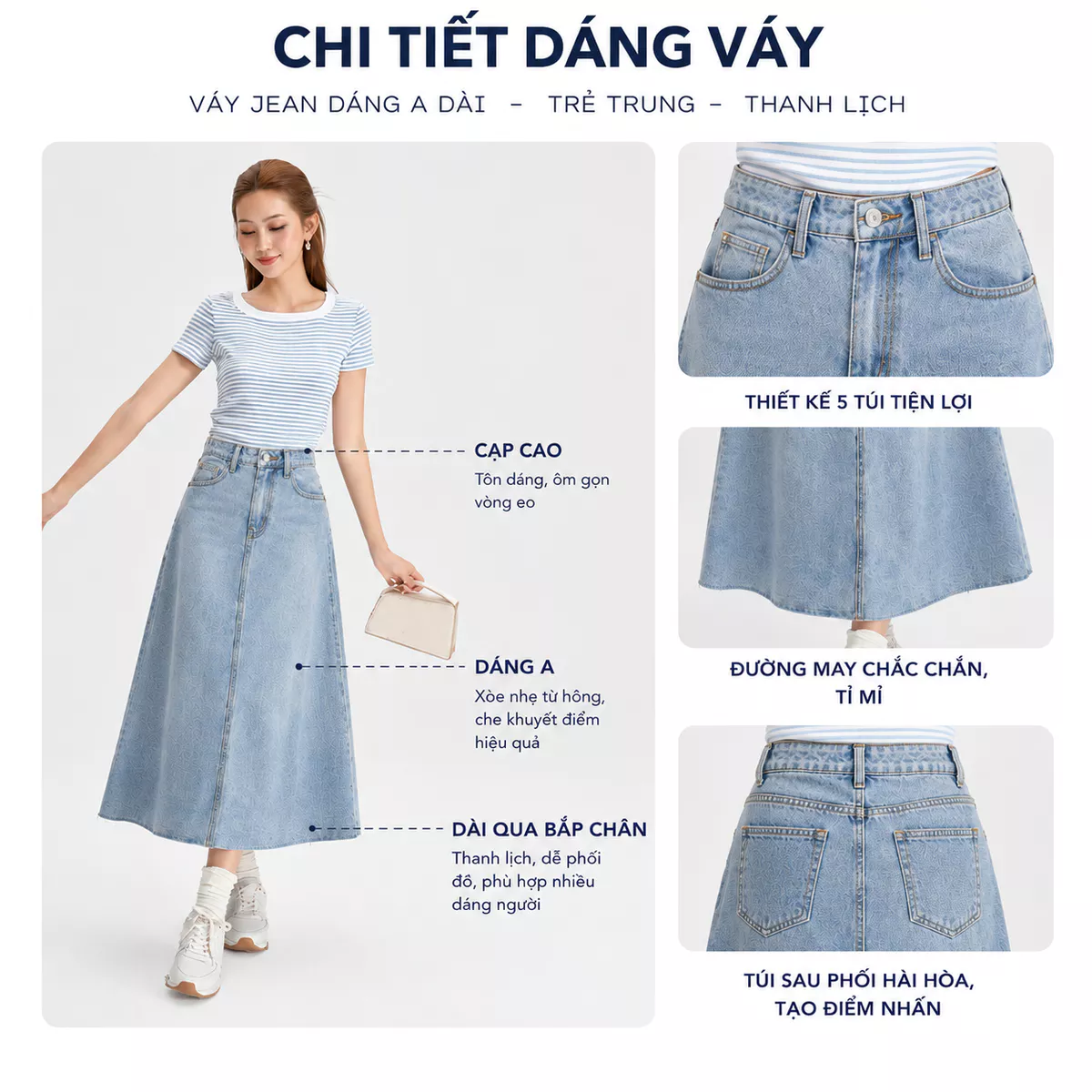 Chân Váy Jean Nữ Gmorning - GUMAC Form A Xòe Nhẹ Lai Cắt Thời Trang Trẻ Trung Hiện Đại YVJG03036