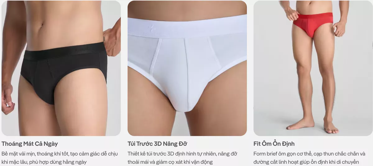 Combo 03 Quần lót nam Brief Cotton Co Giãn Origin mềm mịn, co giãn, thoáng mát Coolmate
