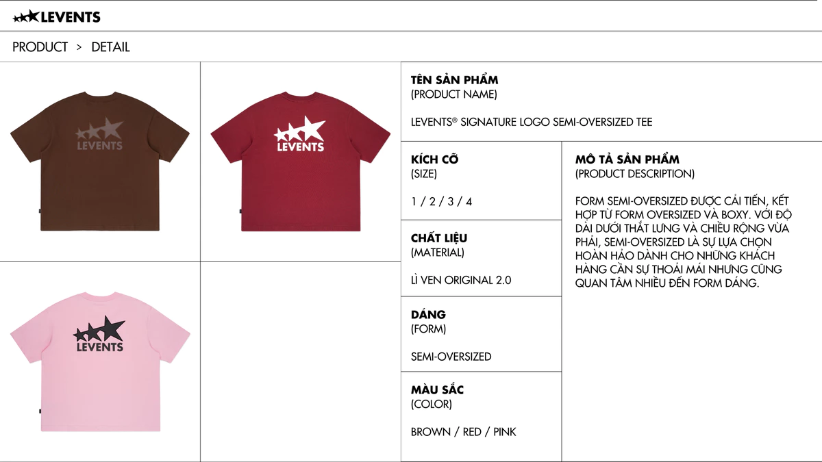 Áo Thun Levents Signature Logo Semi-Oversized Tee 100% Cotton T-shirt