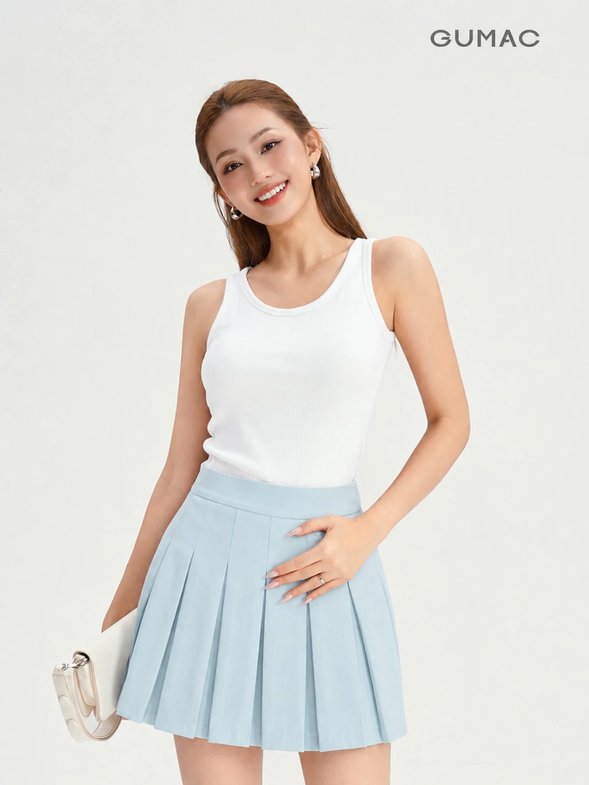 Chân Váy Nữ Gmorning - GUMAC Form Midi Xếp Ly Dây Kéo Sườn Tinh Tế Dễ Mặc YVG05017