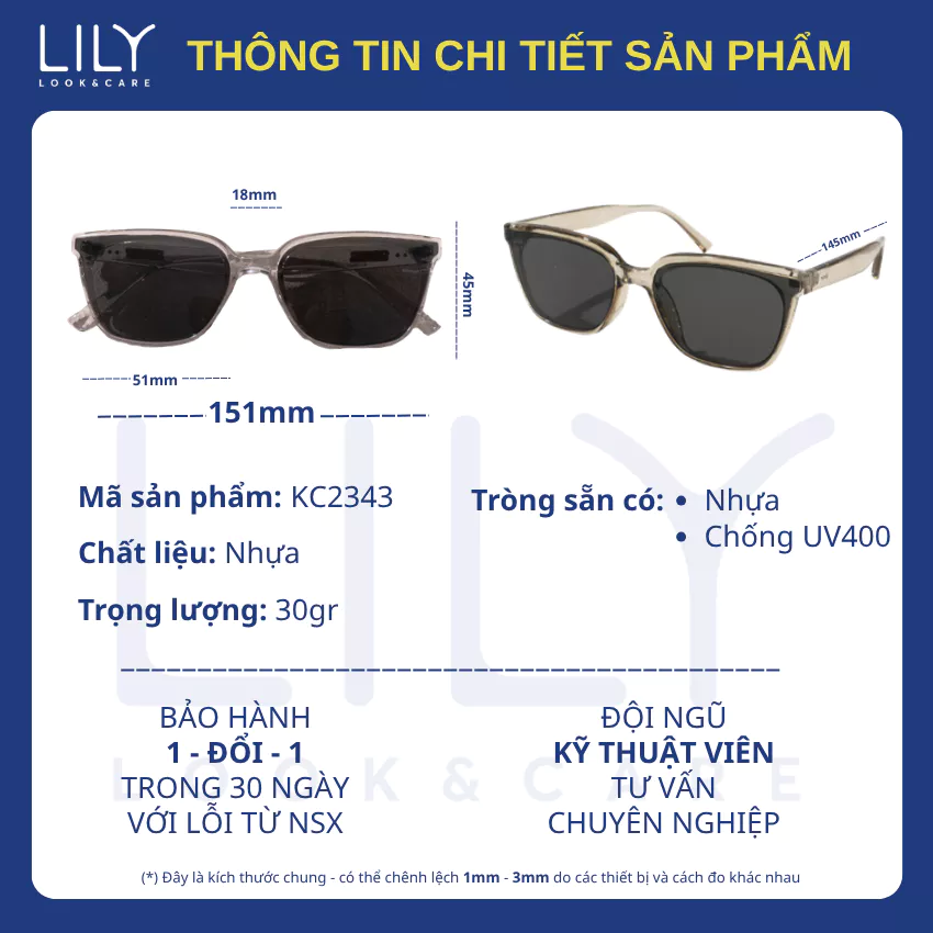 Kính mát thời trang nam nữ LILYEYEWEAR mắt chống UV400 chống bụi đi đường kiểu dáng phong cách 2343