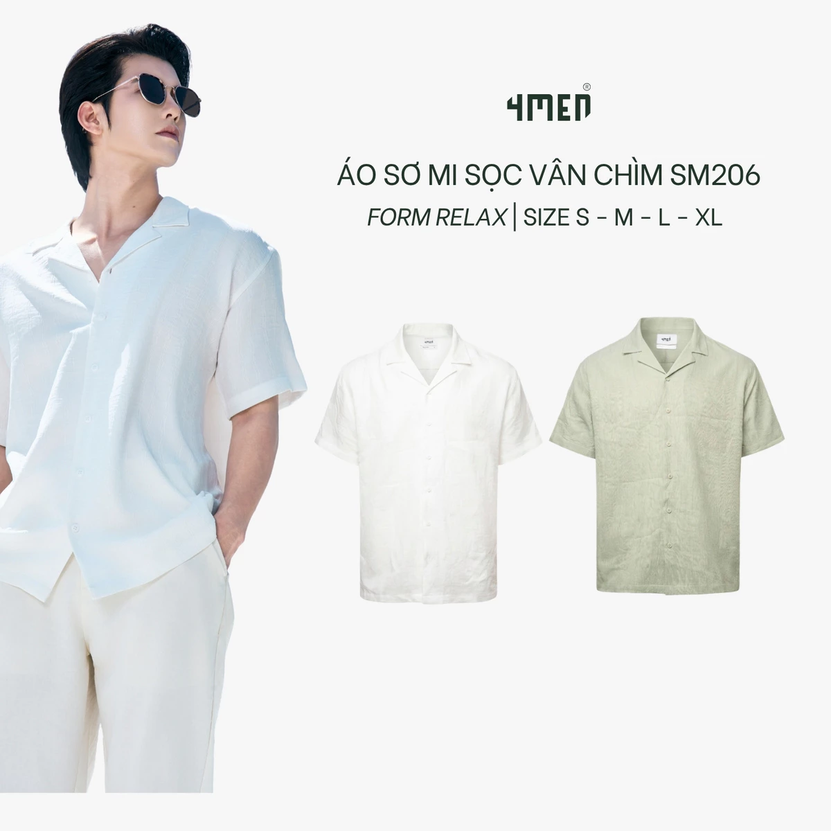 Áo Sơ Mi 4MEN Sọc Vân Chìm Cổ Cuban Ngắn Tay Form Relaxed SM206 Form Relax, Gọn Gàng, Thanh Lịch