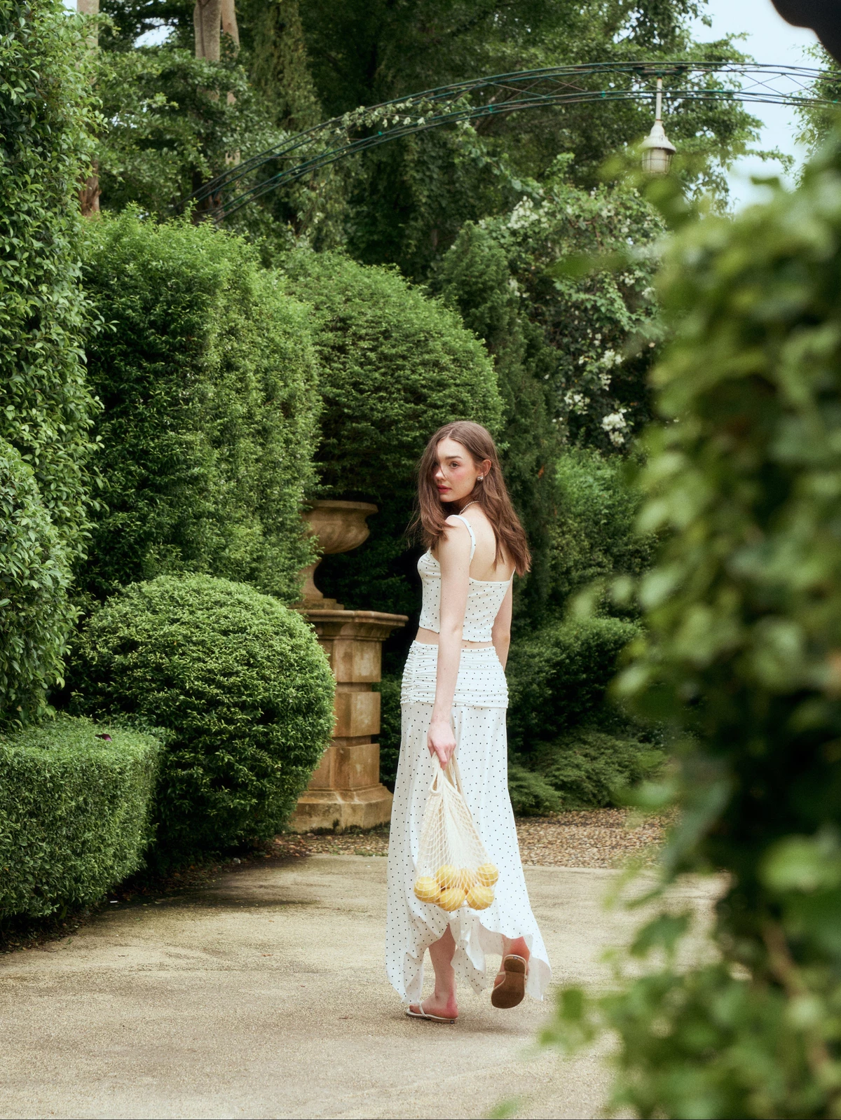 Nosbyn - Chân Váy Dài Thun Chấm Bi Nhún Eo - Dottie Flouncy Skirt