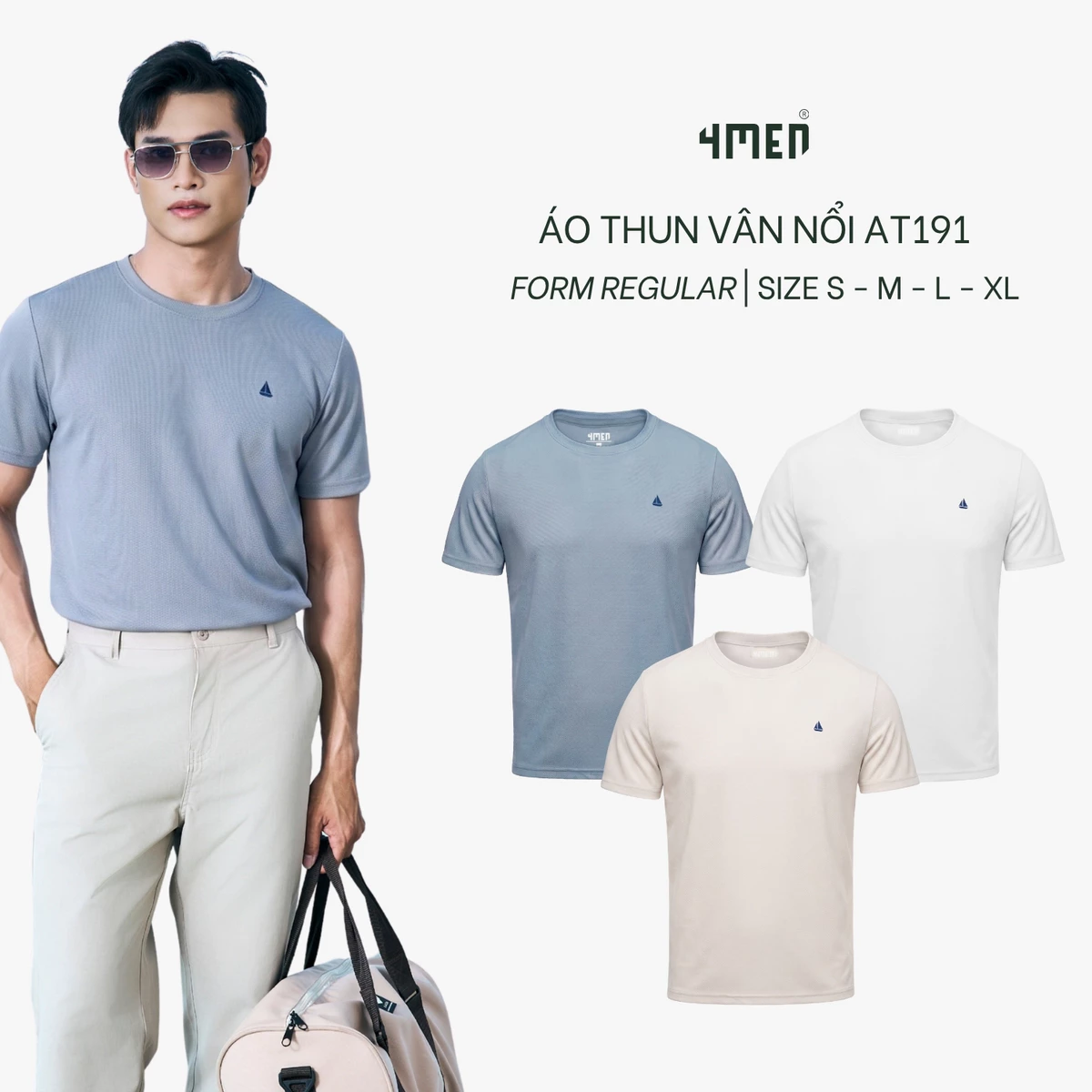 Áo Thun Rayon 4MEN In Logo Chiếc Thuyền Form Slimfit AT190 Ôm Vừa Vặn, Thoáng Mát