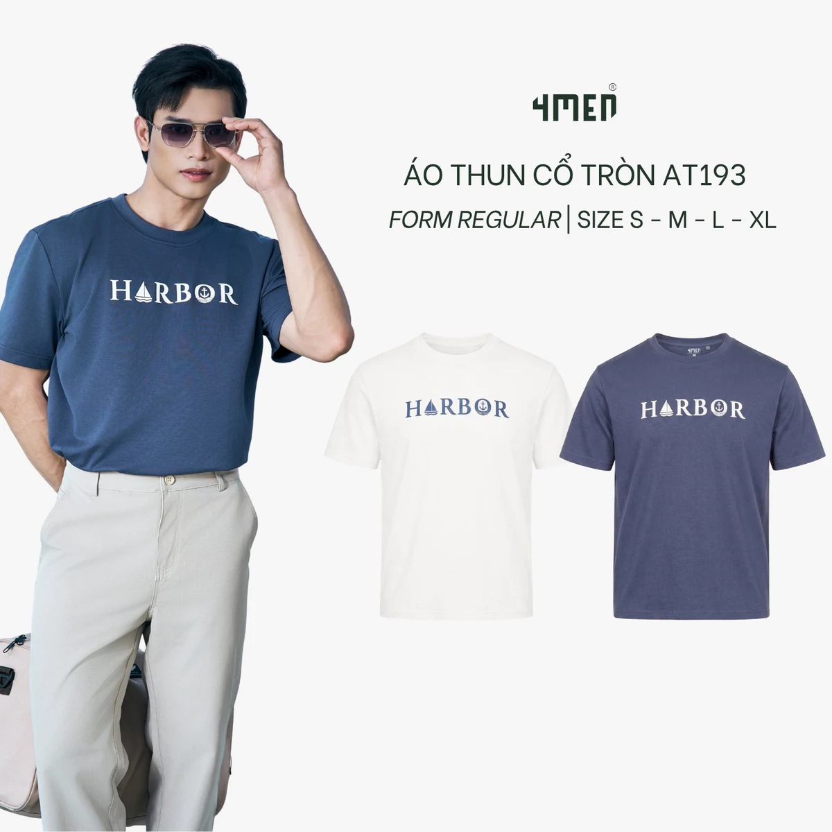 Áo Thun Cổ Tròn 4MEN In Chữ Harbor Form Relaxed AT193 4MEN Màu Basic, Trẻ Trung, Năng Động