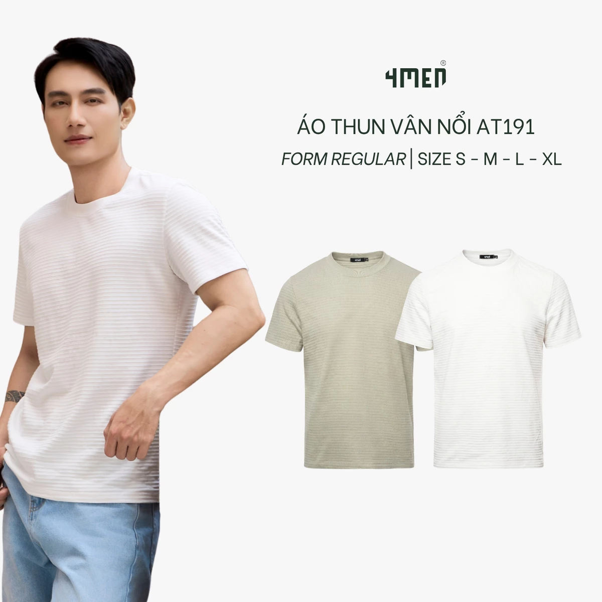 Áo Thun Vân Nổi 4MEN Thêu Chiếc Thuyền Form Regular AT191 Năng Động, Thoáng Mát