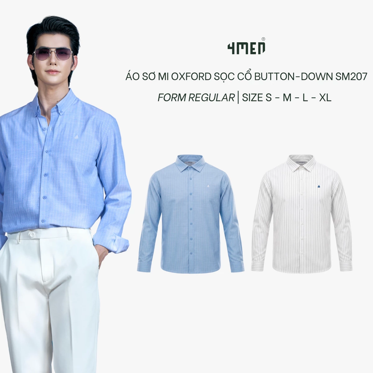 Áo Sơ Mi Oxford Sọc Cổ Button - Down Form Regular SM207 SơMi Sọc, Công Sở, Thanh Lịch