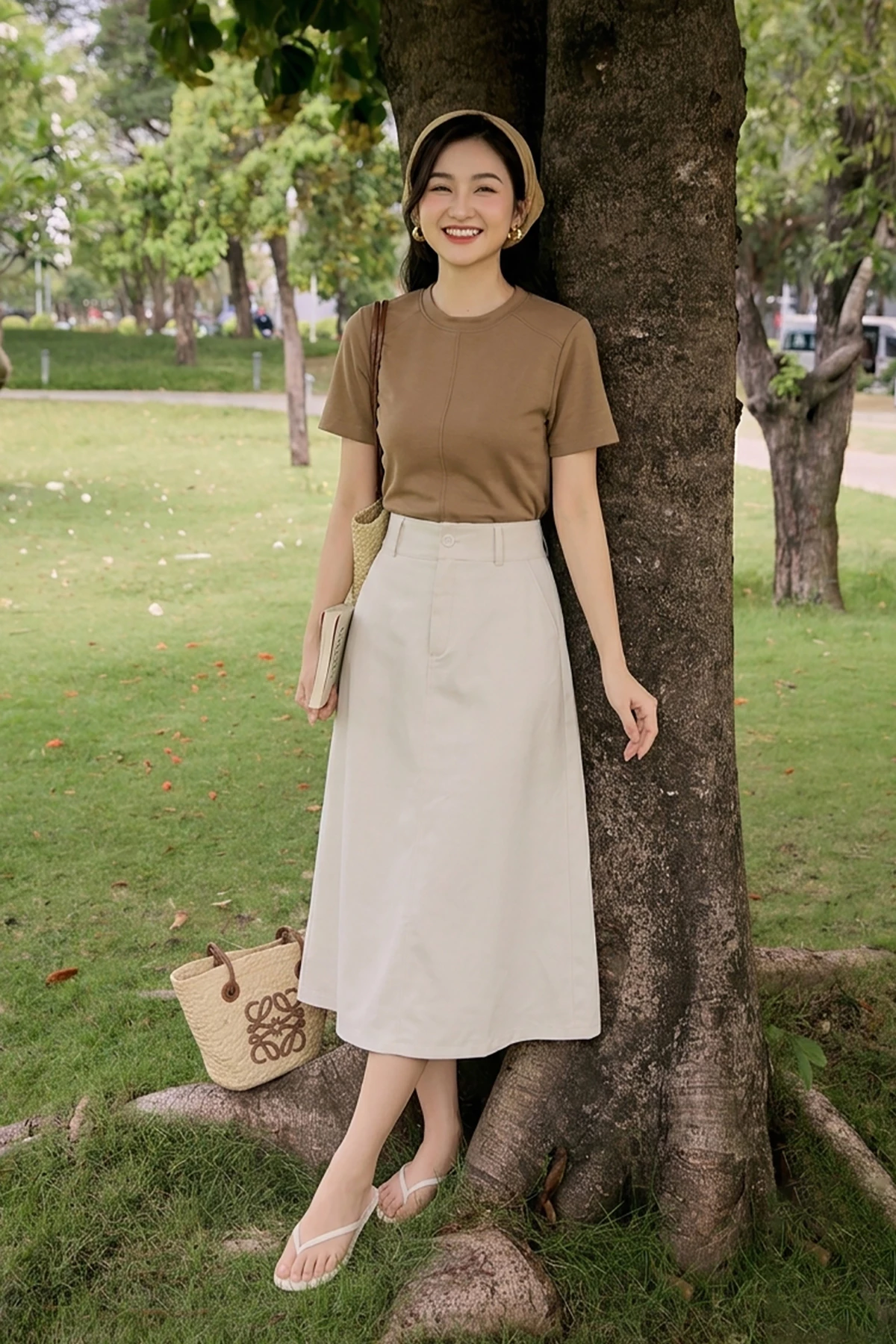 Chân váy A nữ Gmorning - GUMAC dáng midi phối đỉa công sở trẻ trung thanh lịch  YVG05072