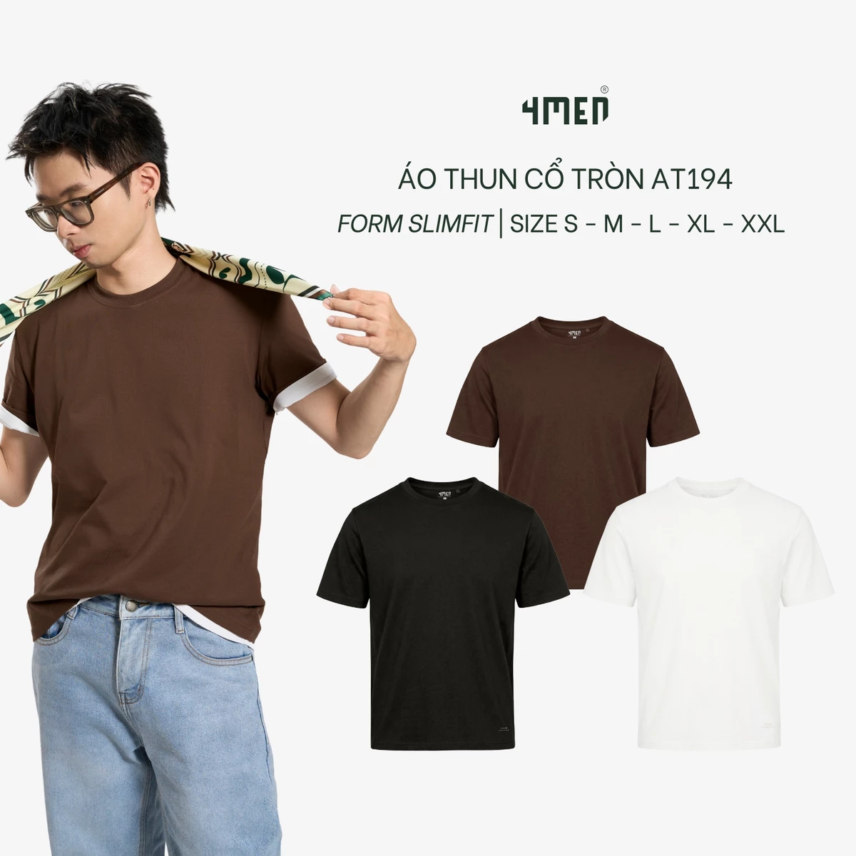 Áo Thun Cổ Tròn In 4MEN Essentials Form Slimfit AT194 Ôm Vừa Vặn, Thoáng Mát, Năng Động