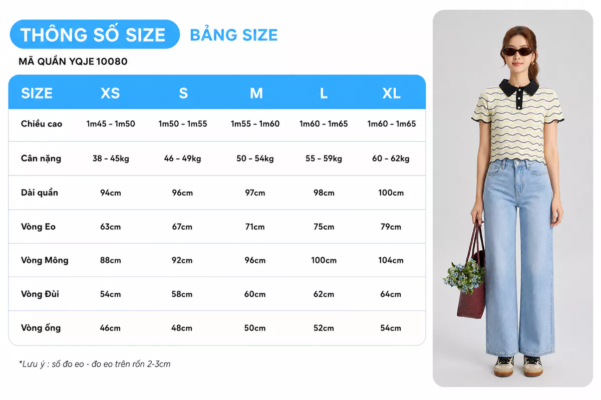 Quần Jeans Suông Nữ Gmorning - GUMAC Dài 95cm Denim Thêu Gmor Xanh Nhạt Tôn Dáng YQJE10080