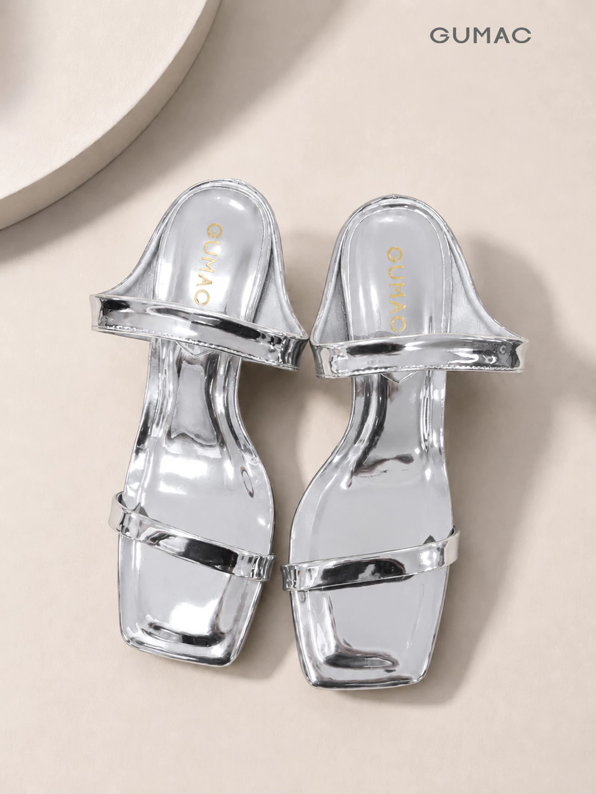 Giày Cao Gót Nữ GUMAC 7cm Gót Nhọn Da PU Bóng Ánh Bạc Thiết Kế Tinh Tế Cao Cấp GG06025