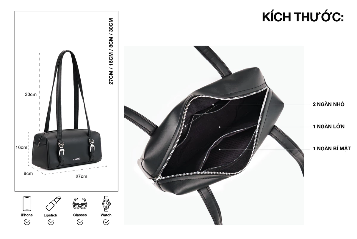 Túi Đeo Vai Da PVC, Túi Xách Thời Trang Scarab Elryn Belt Grande Leather Shoulder Bag