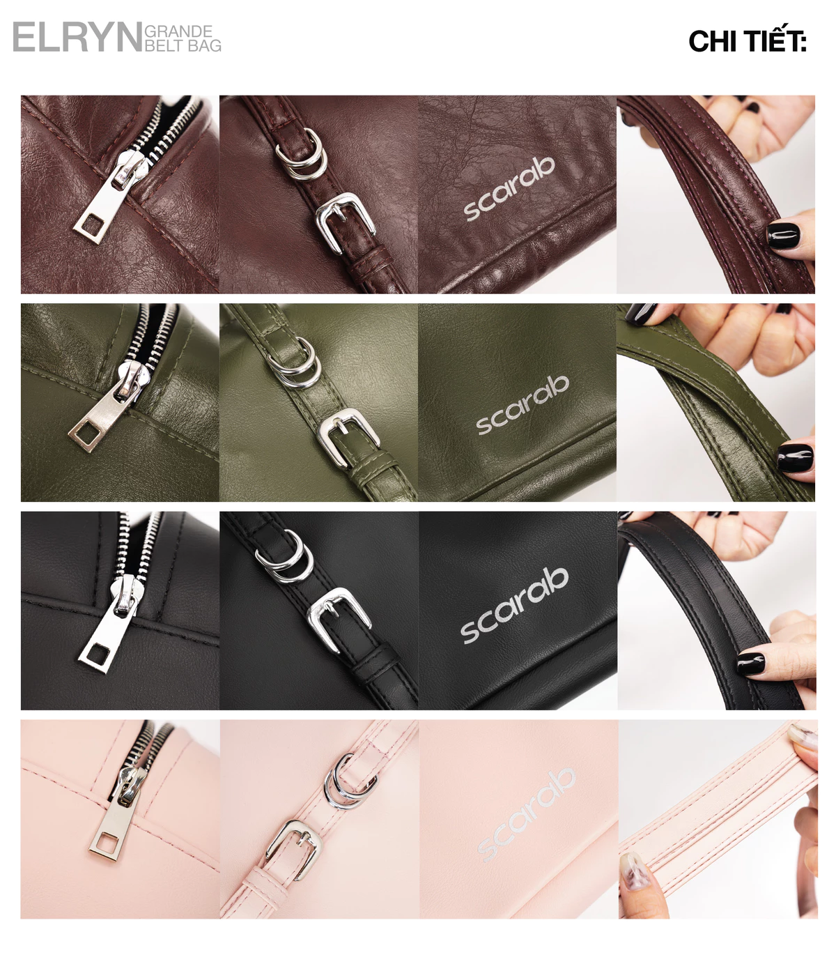 Túi Đeo Vai Da PVC, Túi Xách Thời Trang Scarab Elryn Belt Grande Leather Shoulder Bag